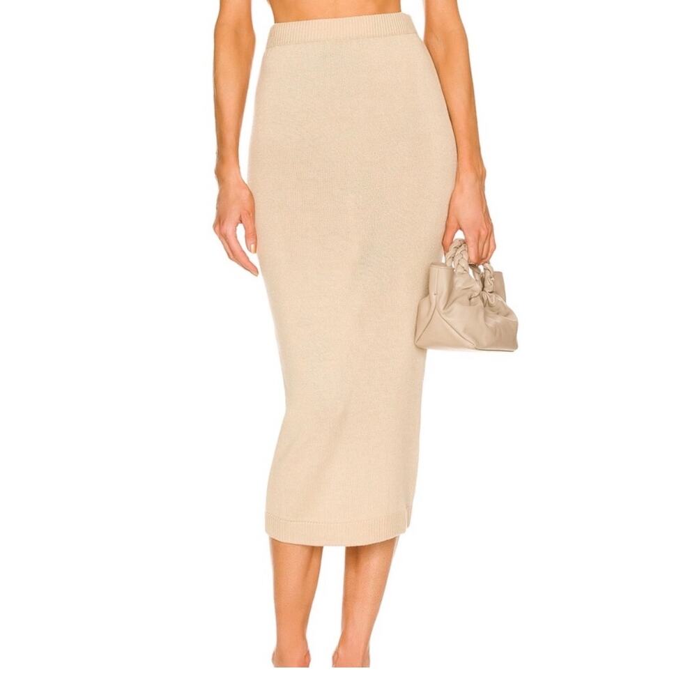 L’Academie Fionn Wool Blend Knit Classic Capsule Midi Skirt Beige Small